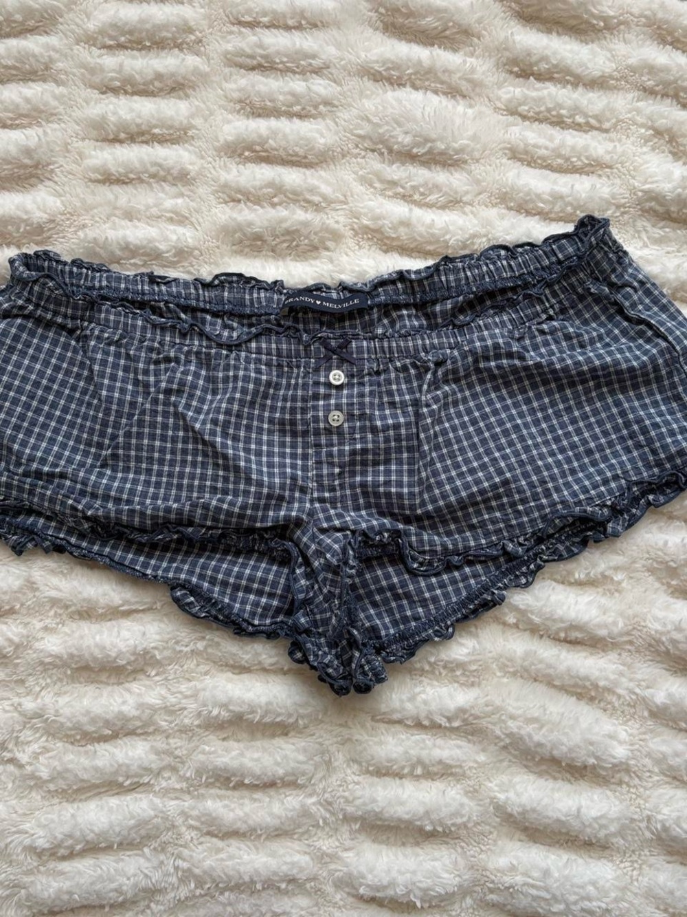Blue Gingham Ruffle Lounge Shorts - Picture 2 of 5